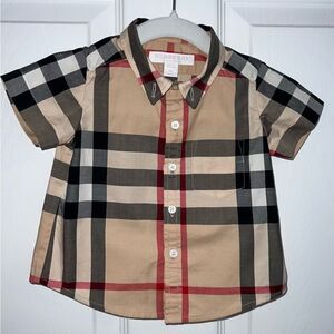 NWOT BURBERRY BABY SHORT SLEEVE CHECK STRETCH COTTON BUTTON SHIRT 6M